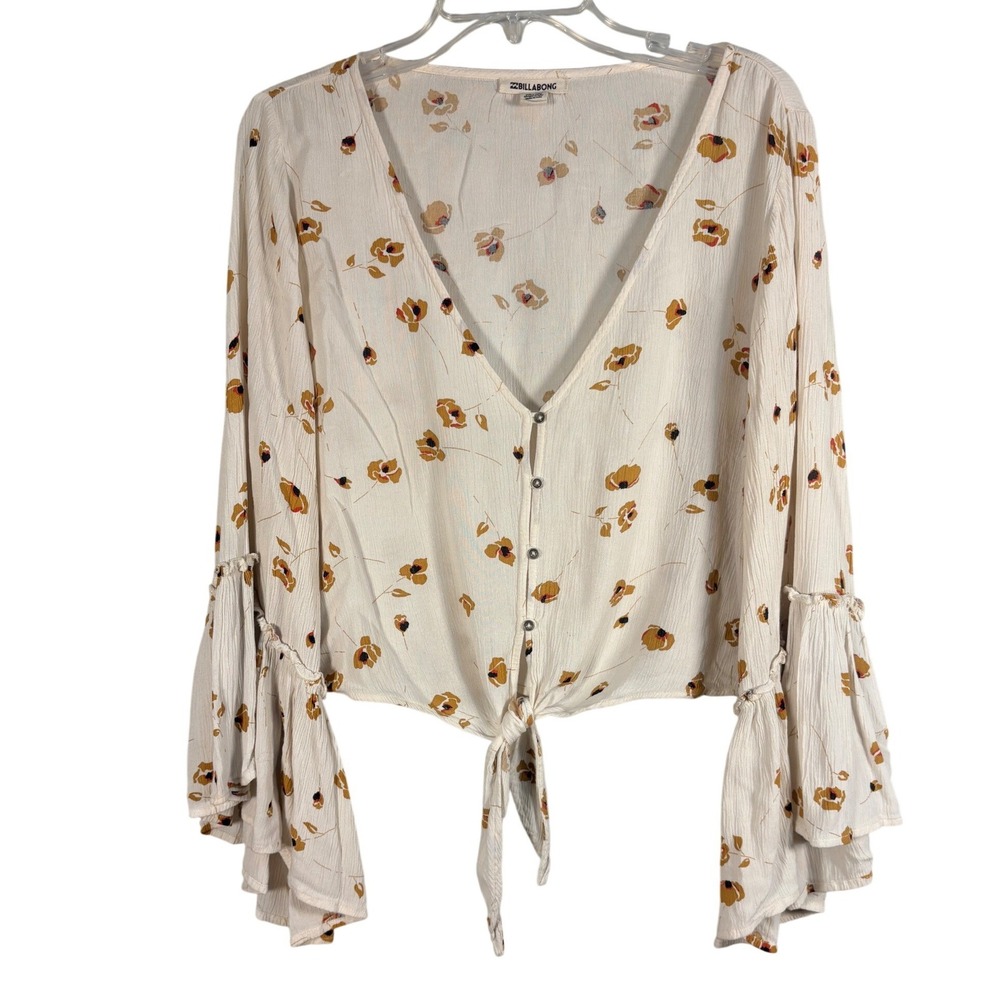 Billabong Lust Wild Floral Crop Tie Front Top Small Bell Sleeve Excellent Boho‎